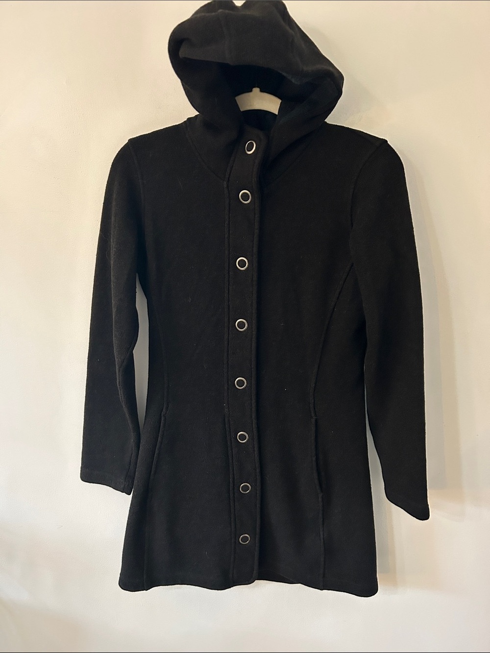 Kuhl Spyrit Jacket Women's Black XS Hooded Snap-Front Fleece Lined Sweater Coat